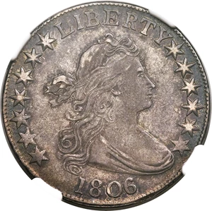 image for: 1806/5 50C O-101, T-6, R.3, AU53 NGC....