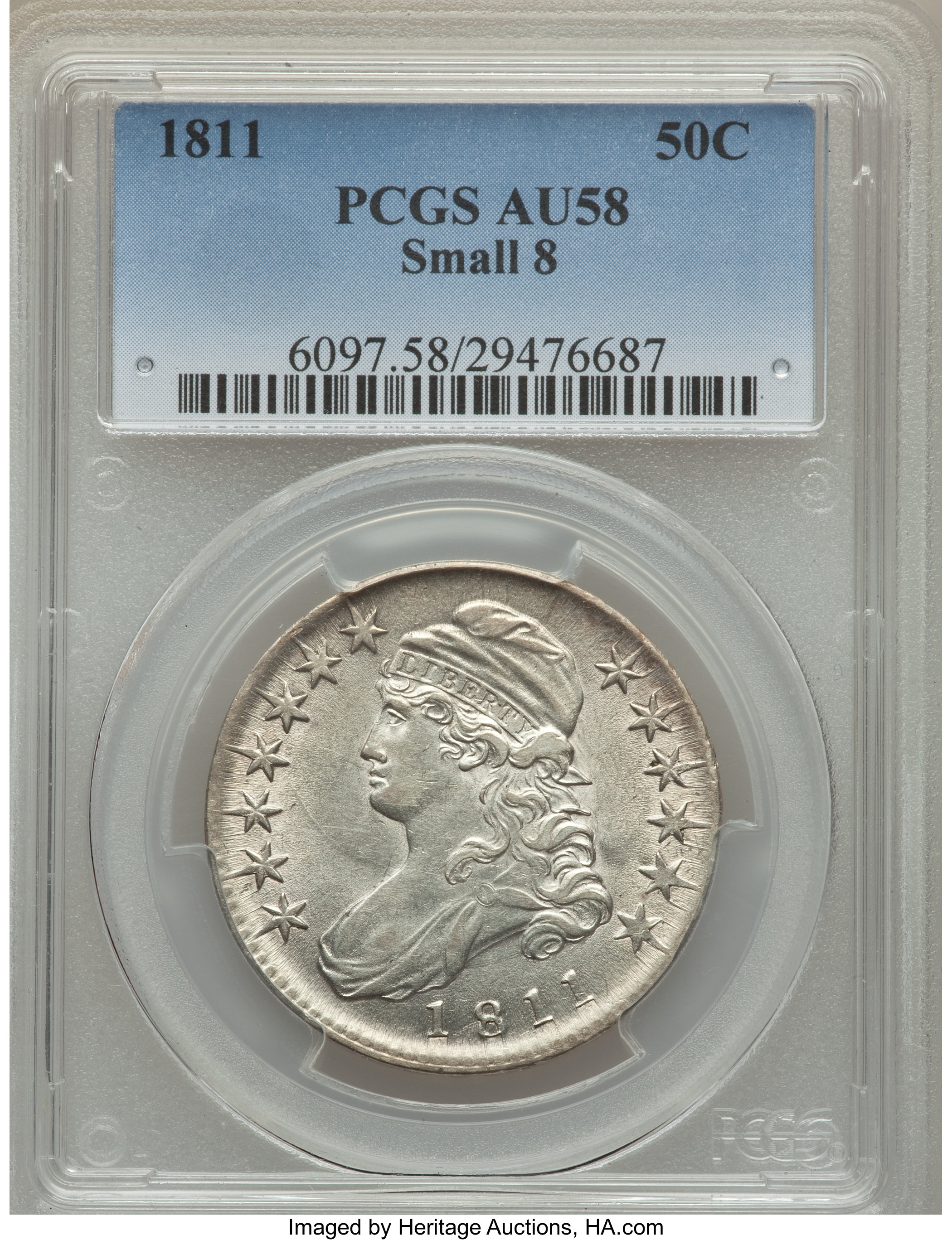 image for: 1811 50C Small 8, O-106, R.3, AU58 PCGS....