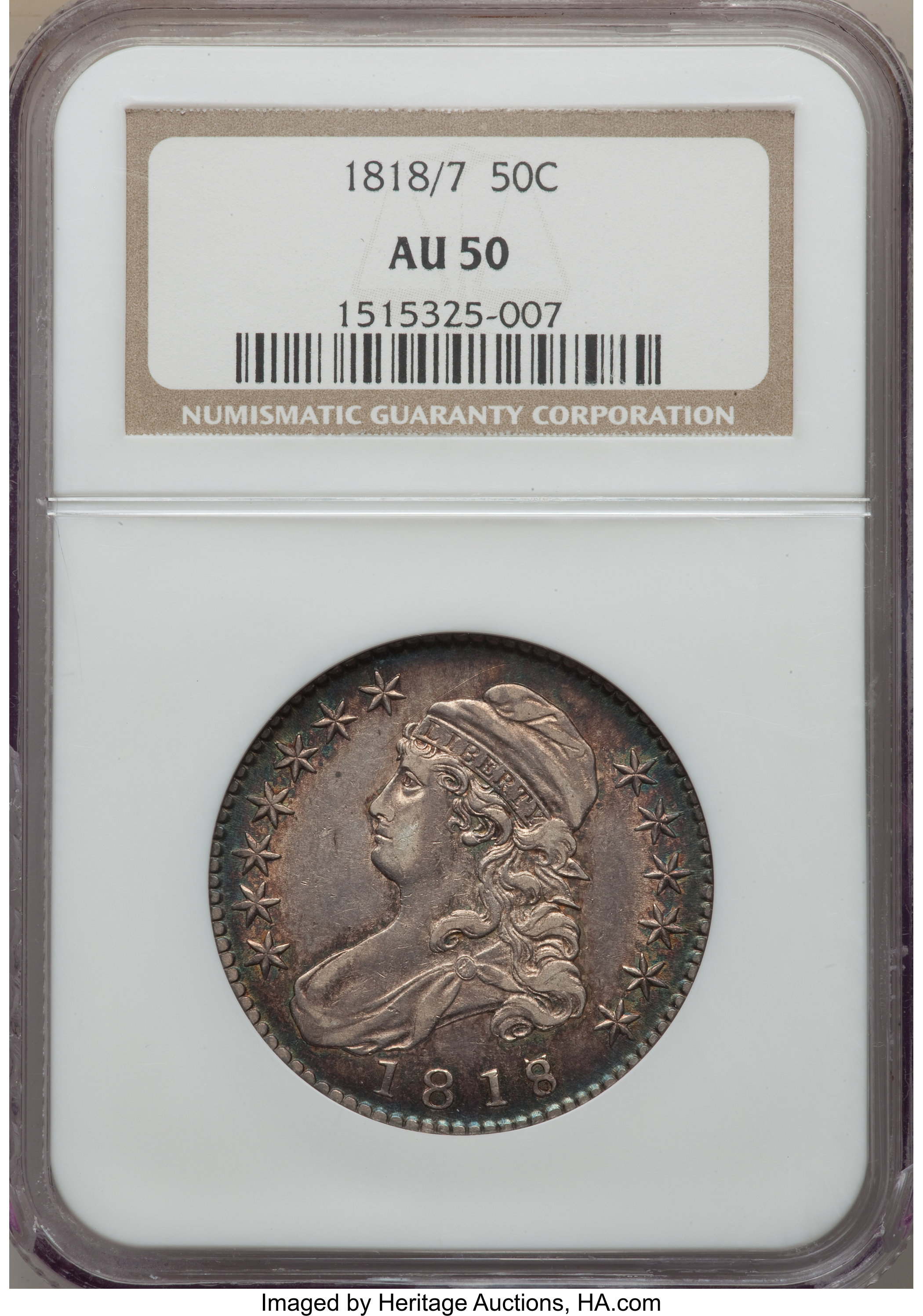 image for: 1818/7 50C Large 8, O-101, R.1, AU50 NGC....