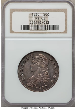 image for: 1830 50C Small 0, O-103, R.1, MS62 NGC....
