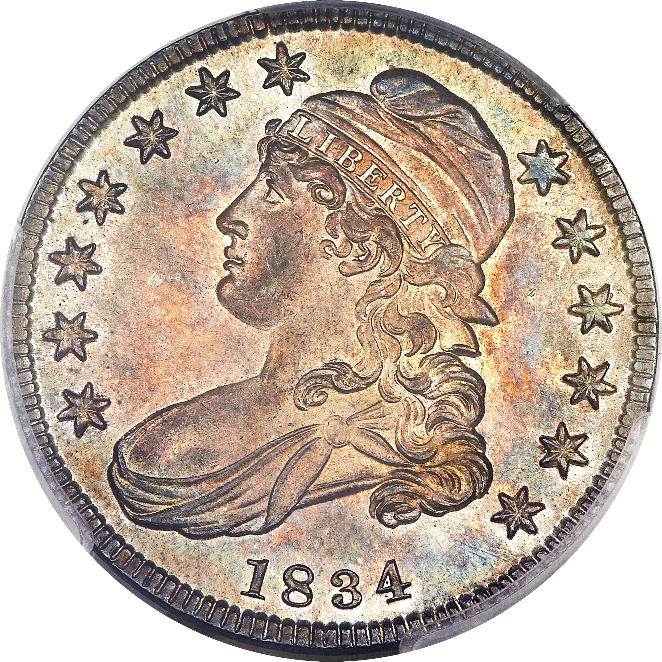 image for: 1834 50C Small Date, Small Letters, O-109, R.1, MS64+ PCGS. CAC....