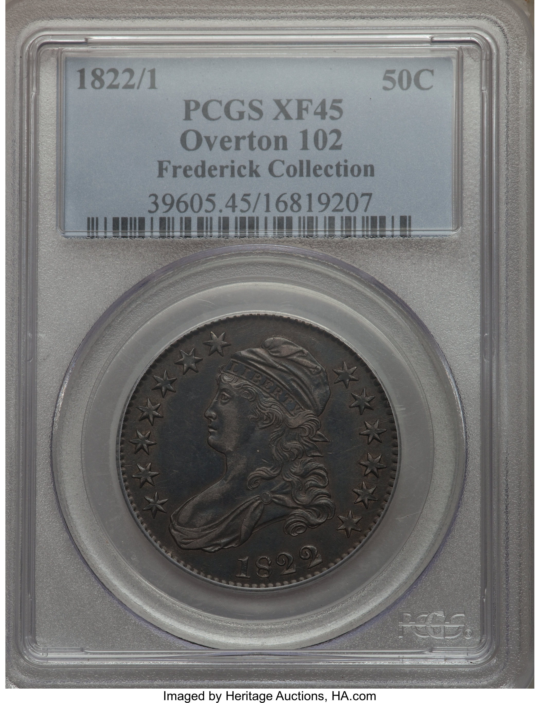 image for: 1822/1 50C O-102, High R.4, XF45 PCGS. EX: Frederick Collection. PCGS Population: (4/8). NGC Census: (1/4)....