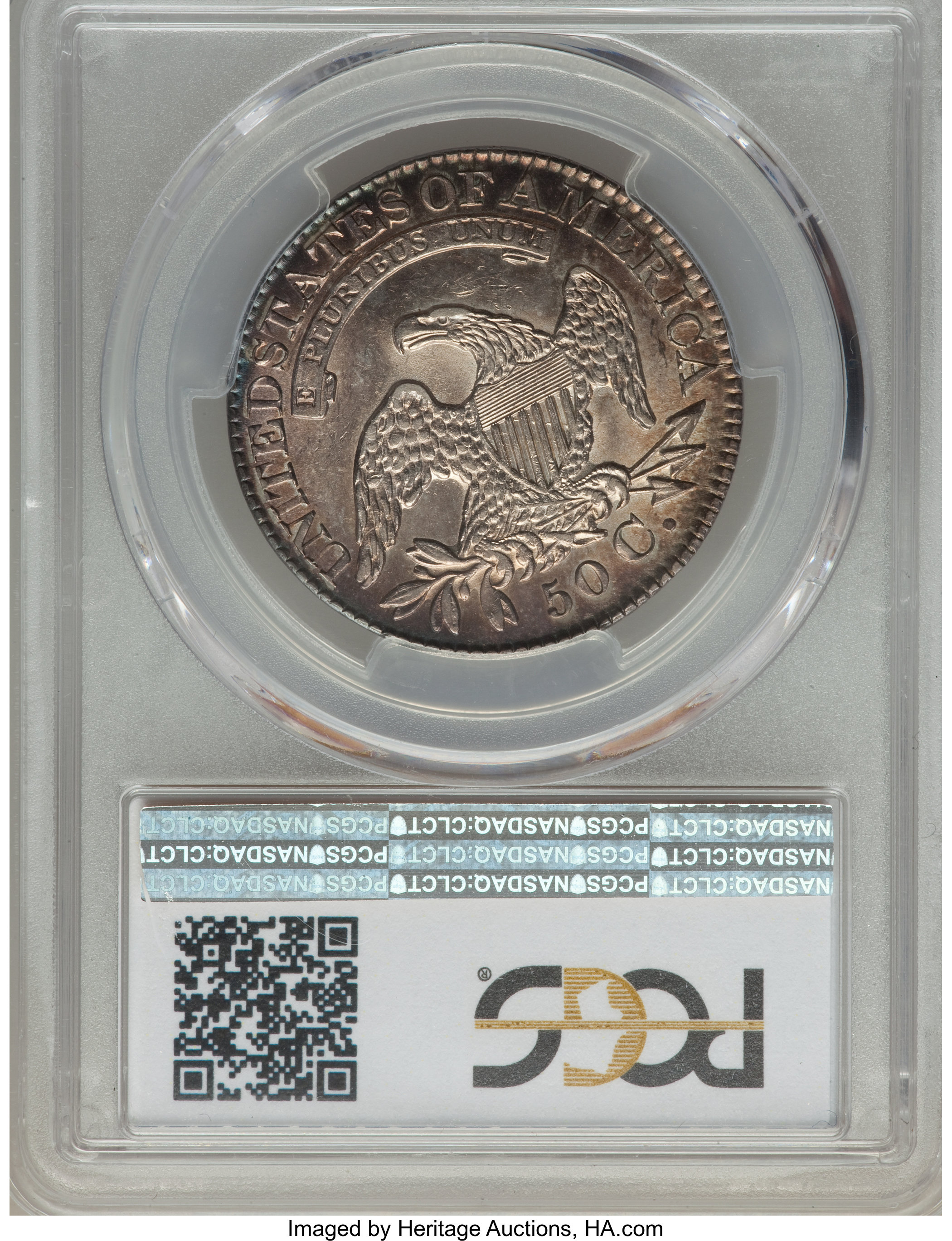 image for: 1829 50C Large Letters, O-110, R.2, AU58 PCGS. PCGS Population: (2/5). NGC Census: (2/6). CDN: $825 Whsle. Bid for problem-...