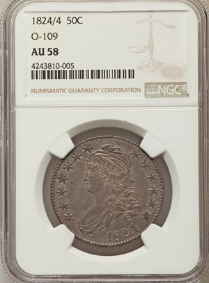 image for: 1824/4 50C O-109, R.2, AU58 NGC....