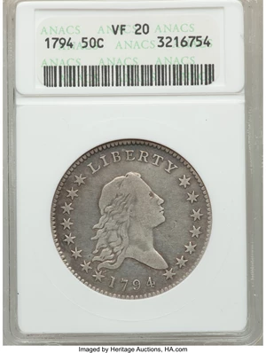 image for: 1794 50C O-101, T-7, High R.3, VF20 ANACS....