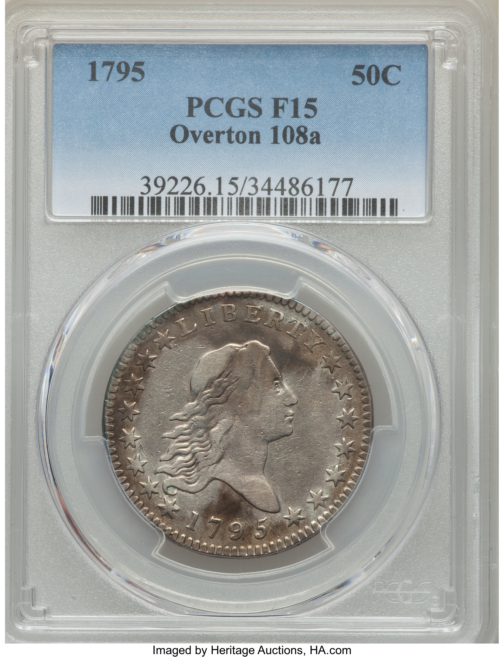 image for: 1795 50C 2 Leaves, O-108a, T-17, R.4, Fine 15 PCGS....