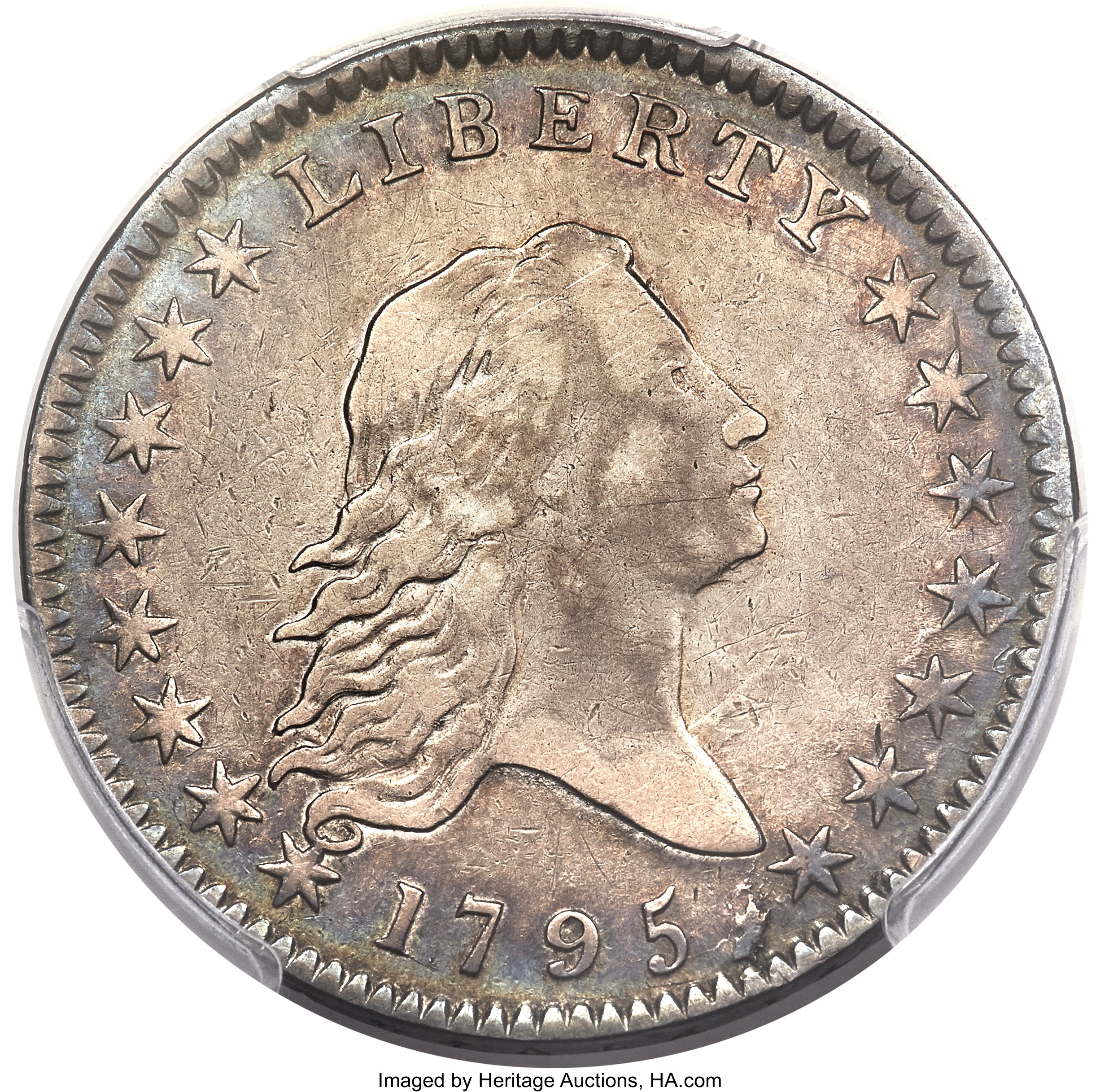 image for: 1795 50C 2 Leaves, A Over E in STATES, O-113a, T-14, R.4, VF35 PCGS....