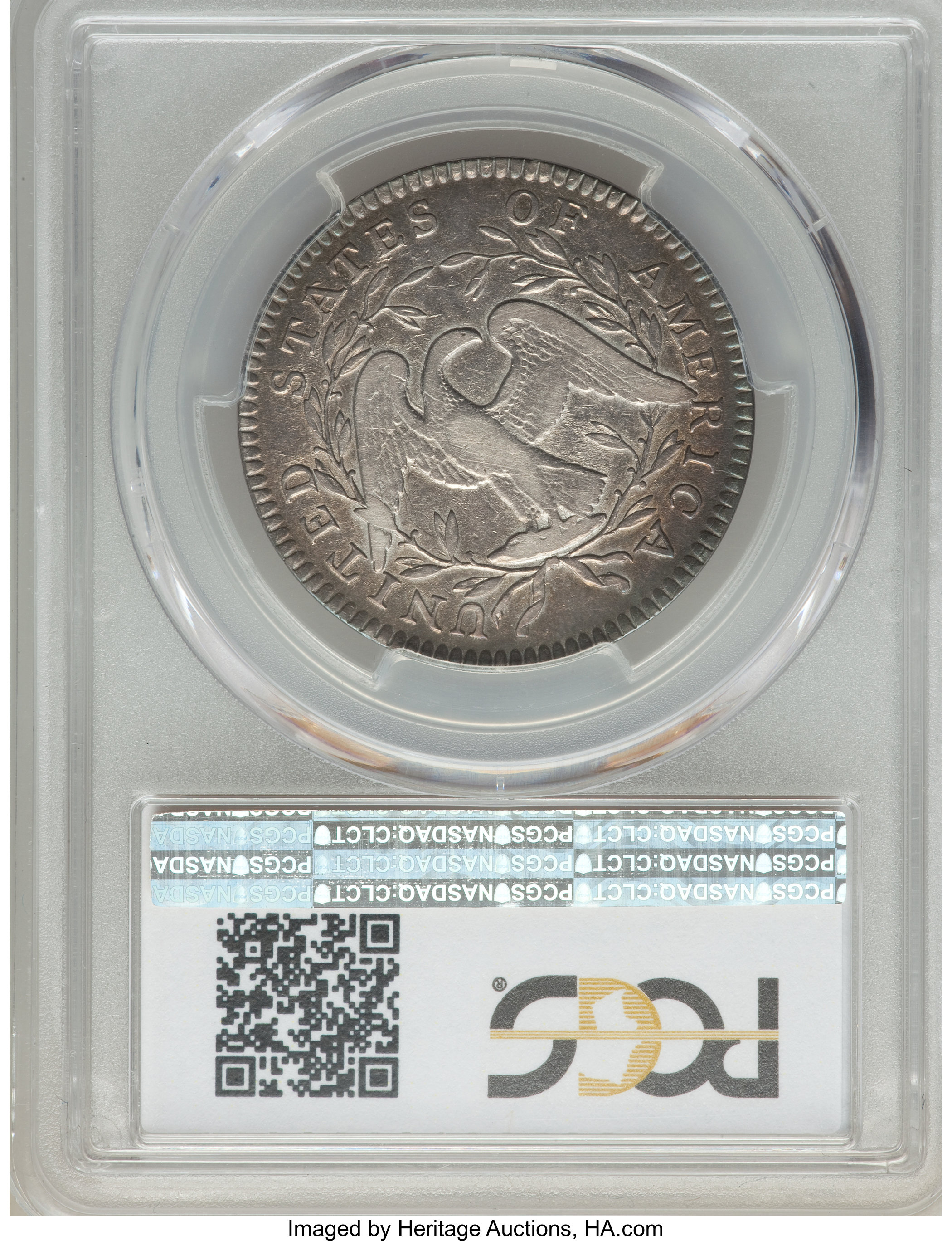 image for: 1795 50C 2 Leaves, A Over E in STATES, O-113a, T-14, R.4, VF35 PCGS....