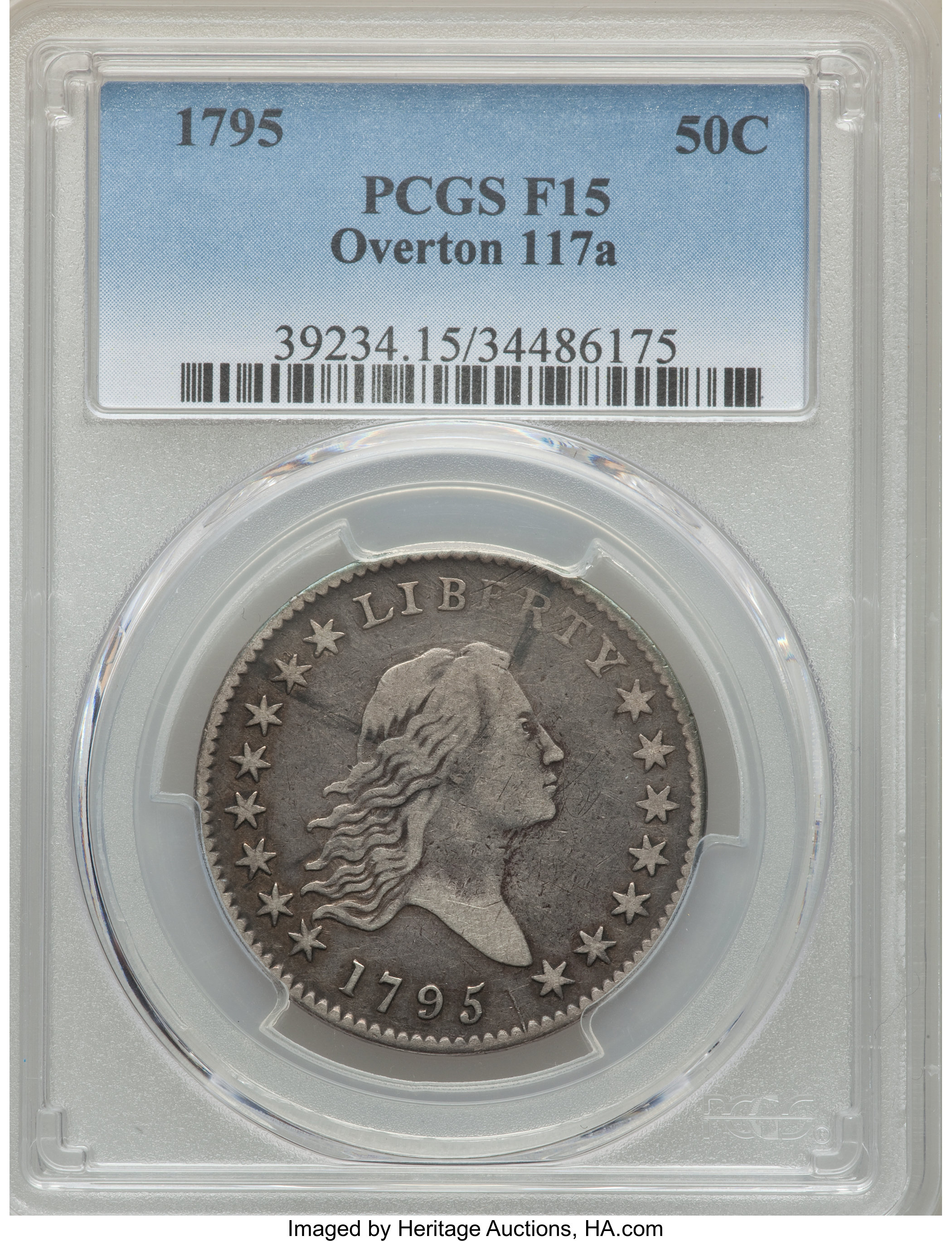 image for: 1795 50C 2 Leaves, O-117a, T-3, R.4, Fine 15 PCGS....