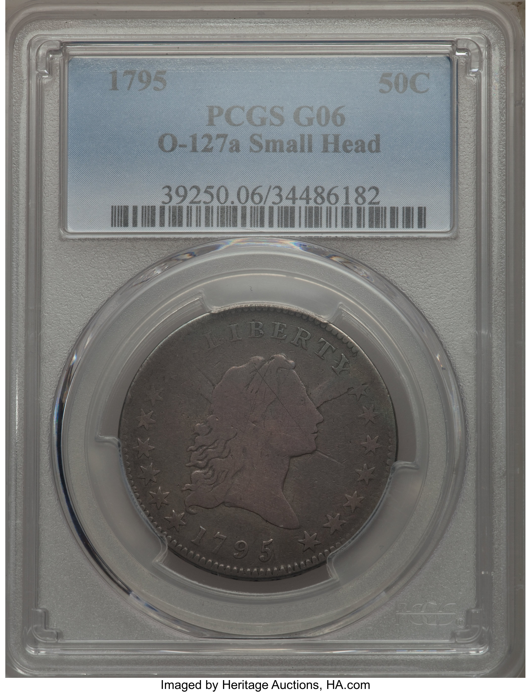 image for: 1795 50C 2 Leaves, Small Head, O-127a, T-23, High R.6, Good 6 PCGS....