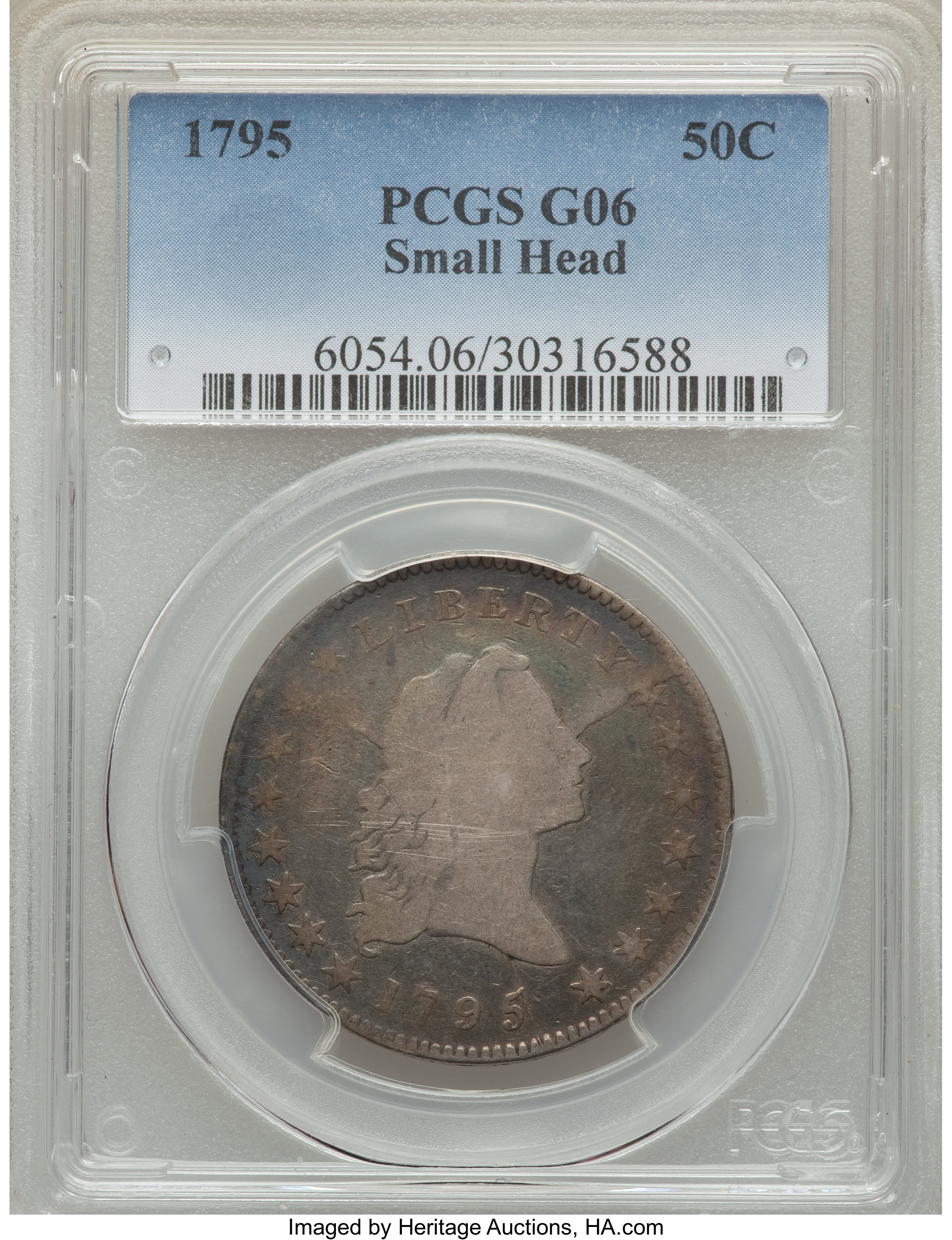 image for: 1795 50C 2 Leaves, Small Head, O-127a, T-23, Low R.6, Good 6 PCGS....