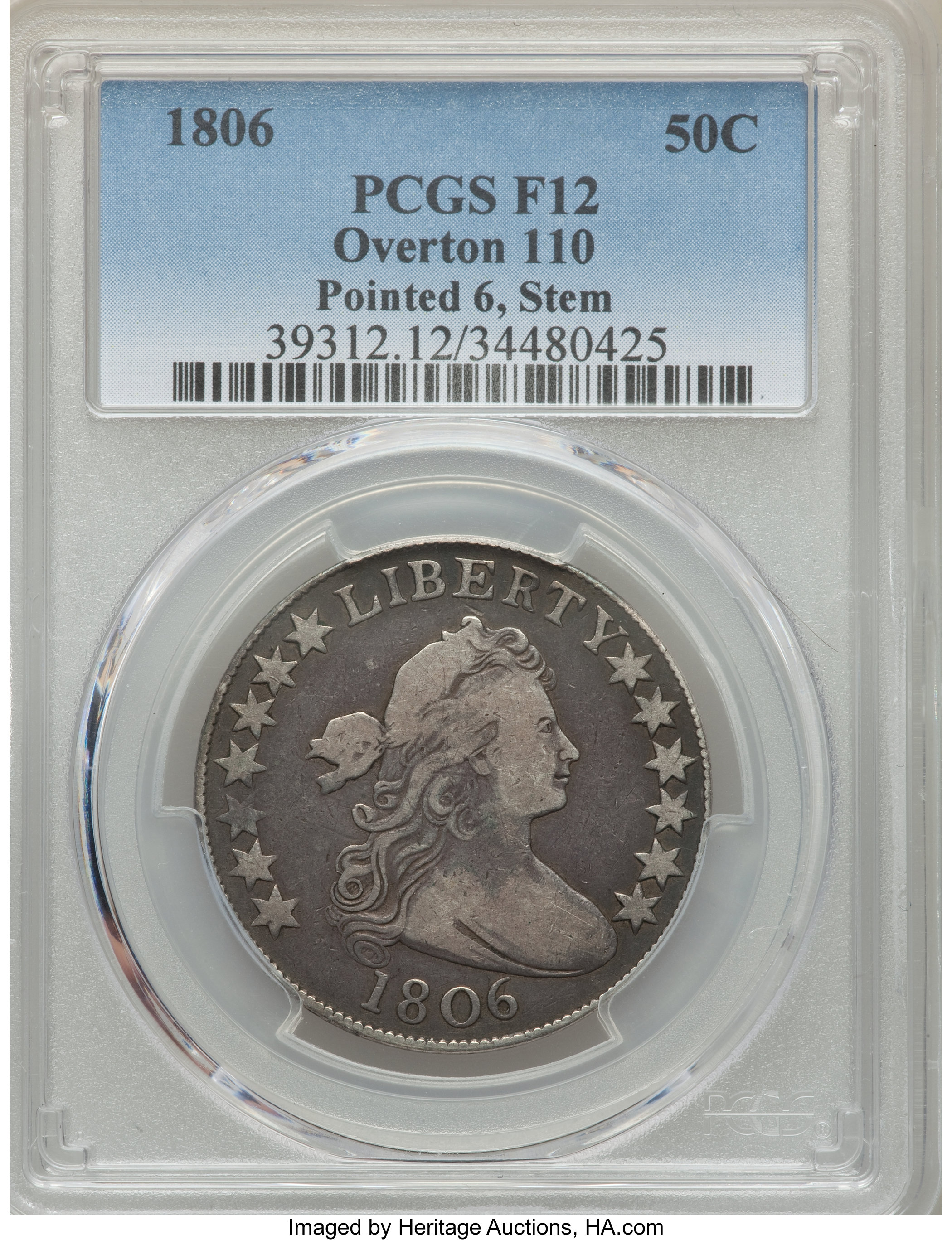 image for: 1806 50C Pointed 6, Stem, O-110, T-10, R.6, Fine 12 PCGS....