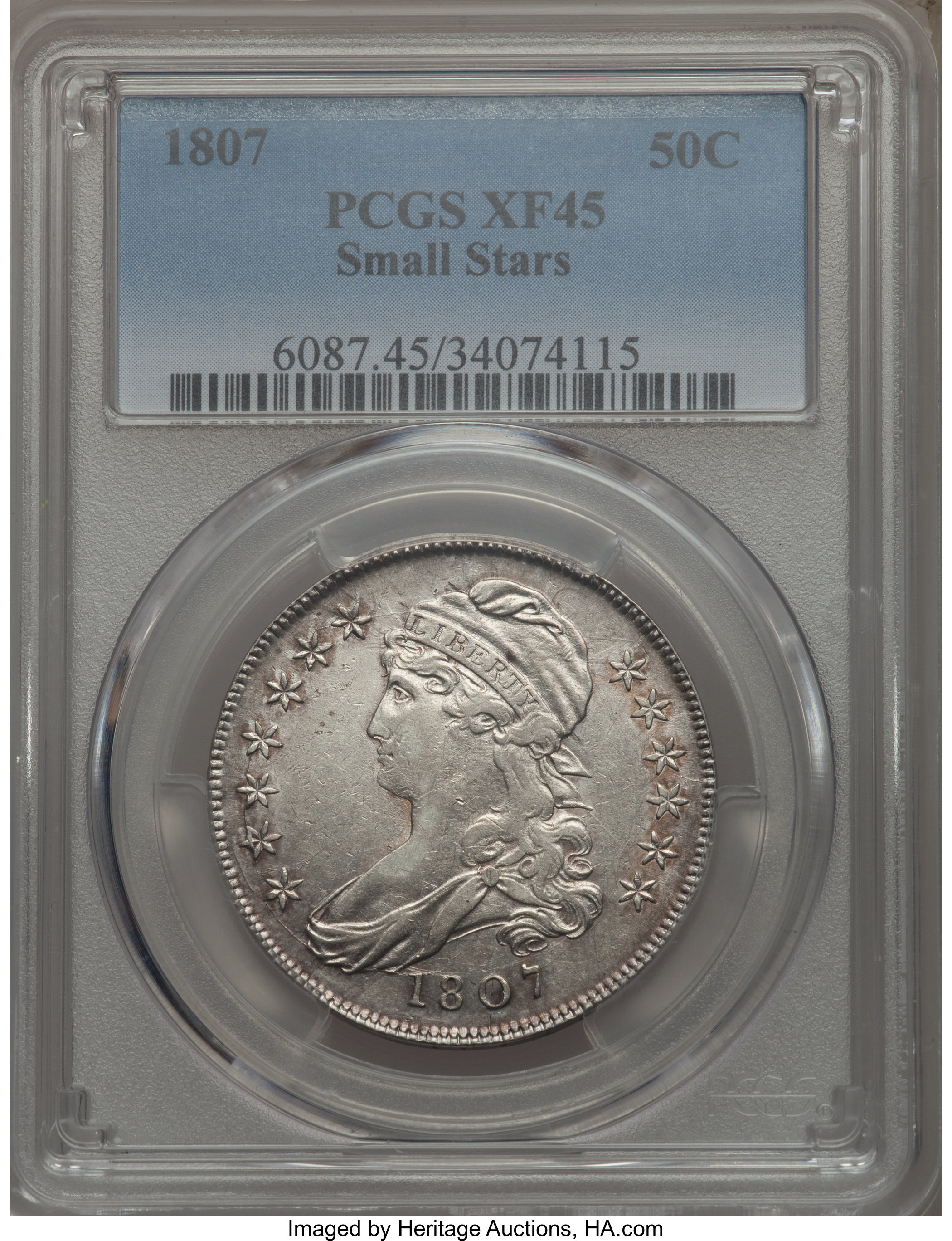 image for: 1807 50C Capped Bust, Small Stars, O-113a, R.3, XF45 PCGS....