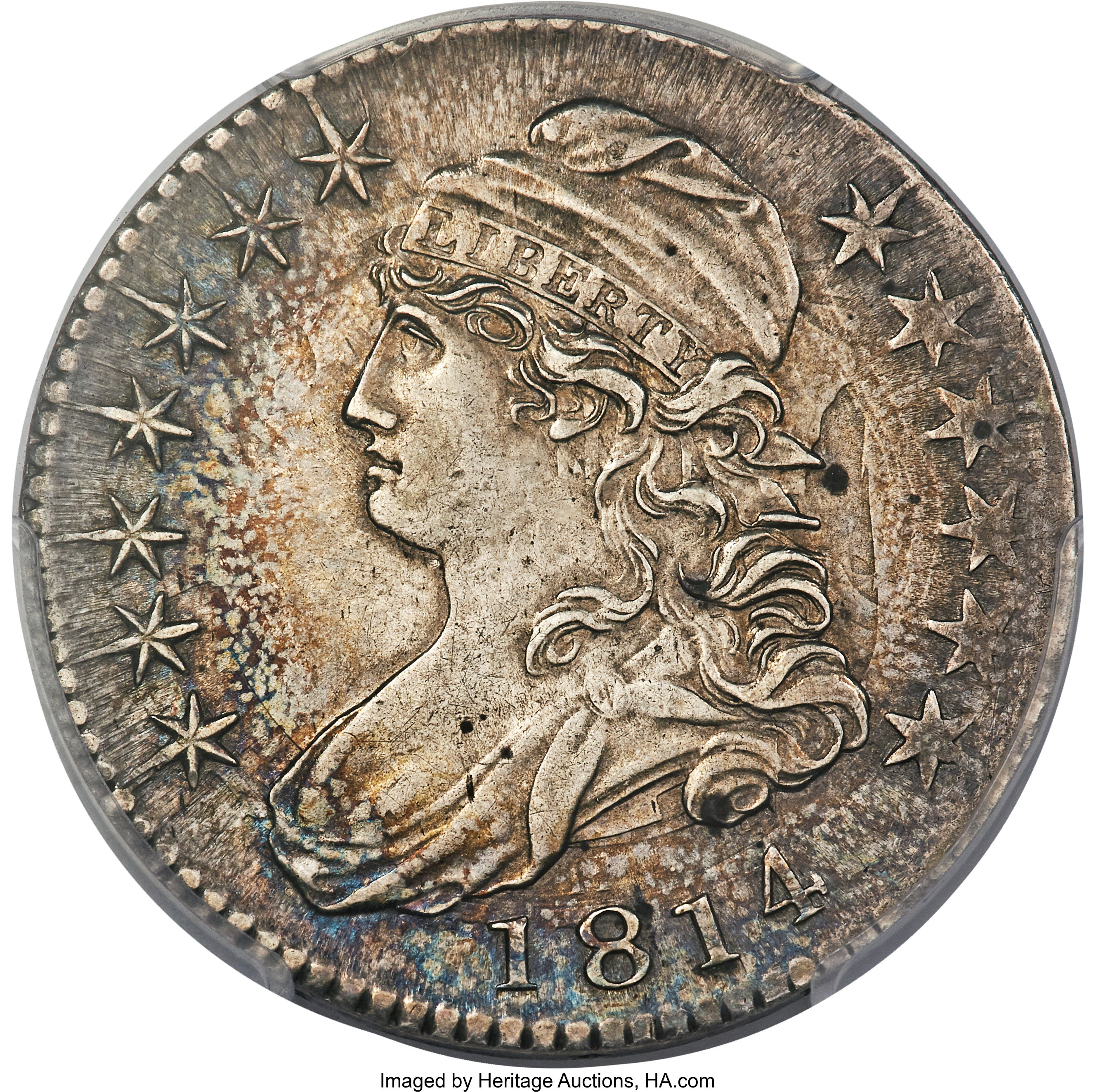 image for: 1814 50C E Over A in STATES, O-108a, R.1, AU53 PCGS....