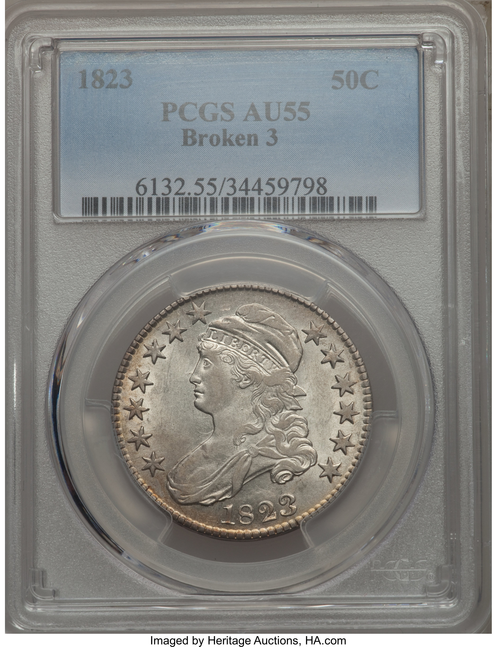 image for: 1823 50C Broken 3, O-101, R.3, AU55 PCGS....