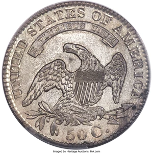 image for: 1829 50C Small Letters, O-112, R.1, MS64 PCGS. CAC....