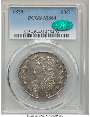 image for: 1829 50C Small Letters, O-112, R.1, MS64 PCGS. CAC....