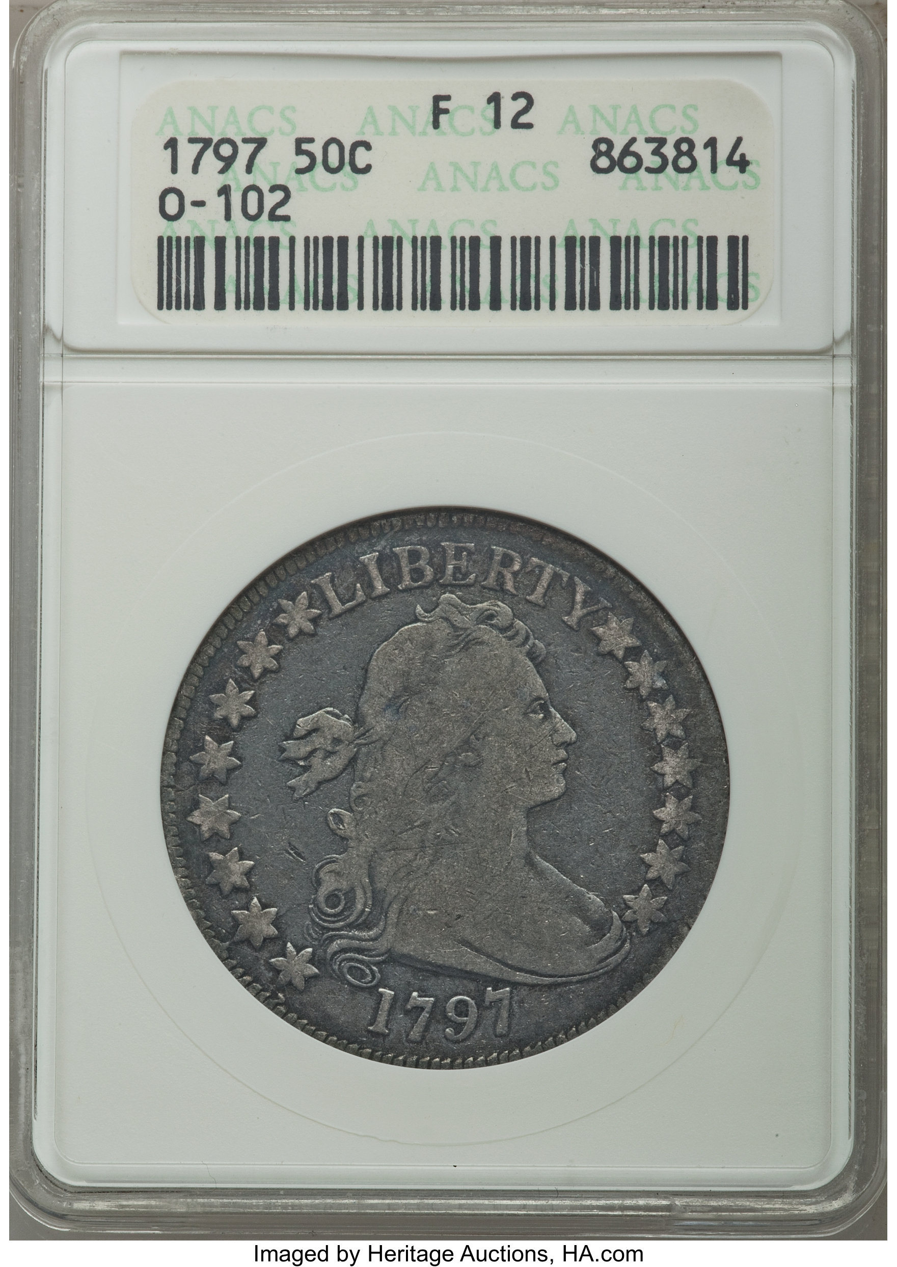 image for: 1797 50C O-102, T-2, Low R.6, Fine 12 ANACS. Amato 527....