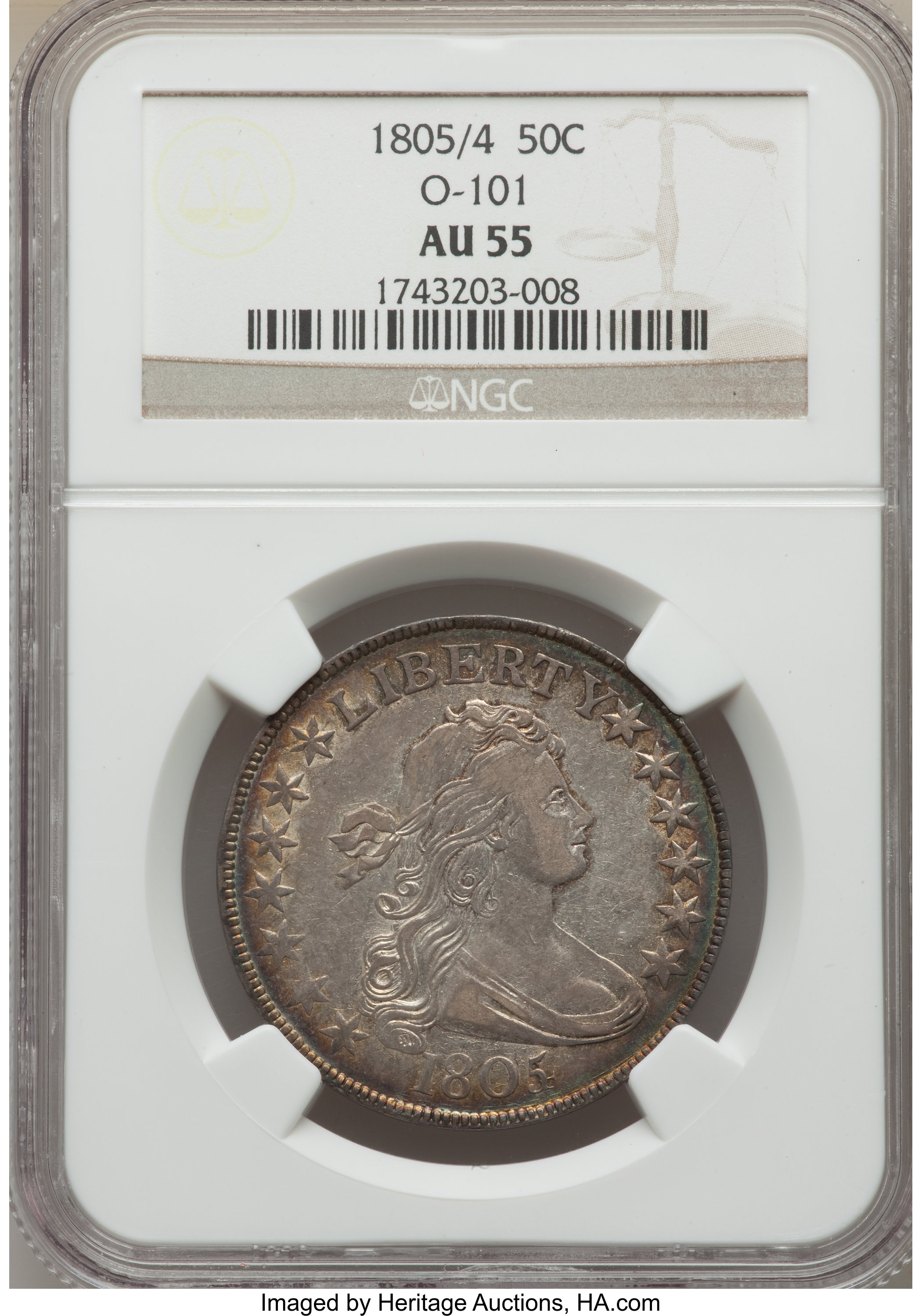 image for: 1805/4 50C O-101, T-4, R.3, AU55 NGC....