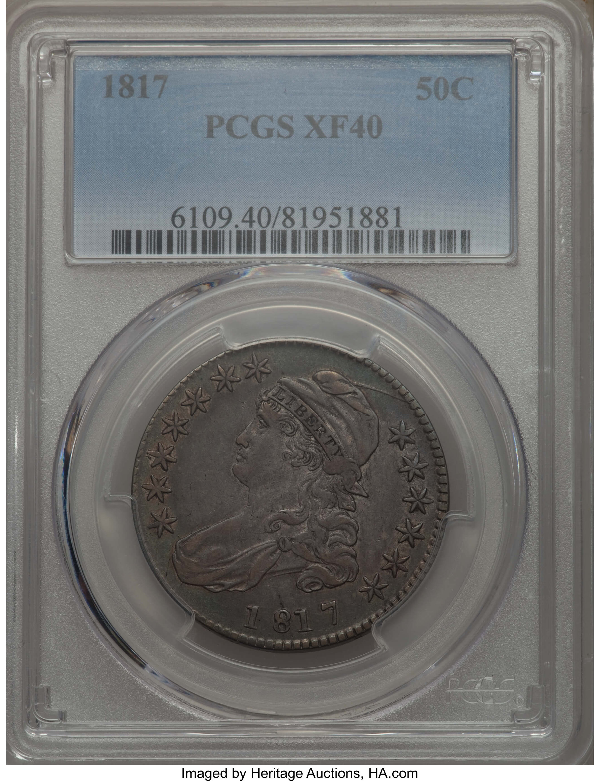 image for: 1817 50C O-106, R.2, XF40 PCGS. PCGS Population: (0/8). NGC Census: (1/7). CDN: $130 Whsle. Bid for problem-free NGC/PCGS X...