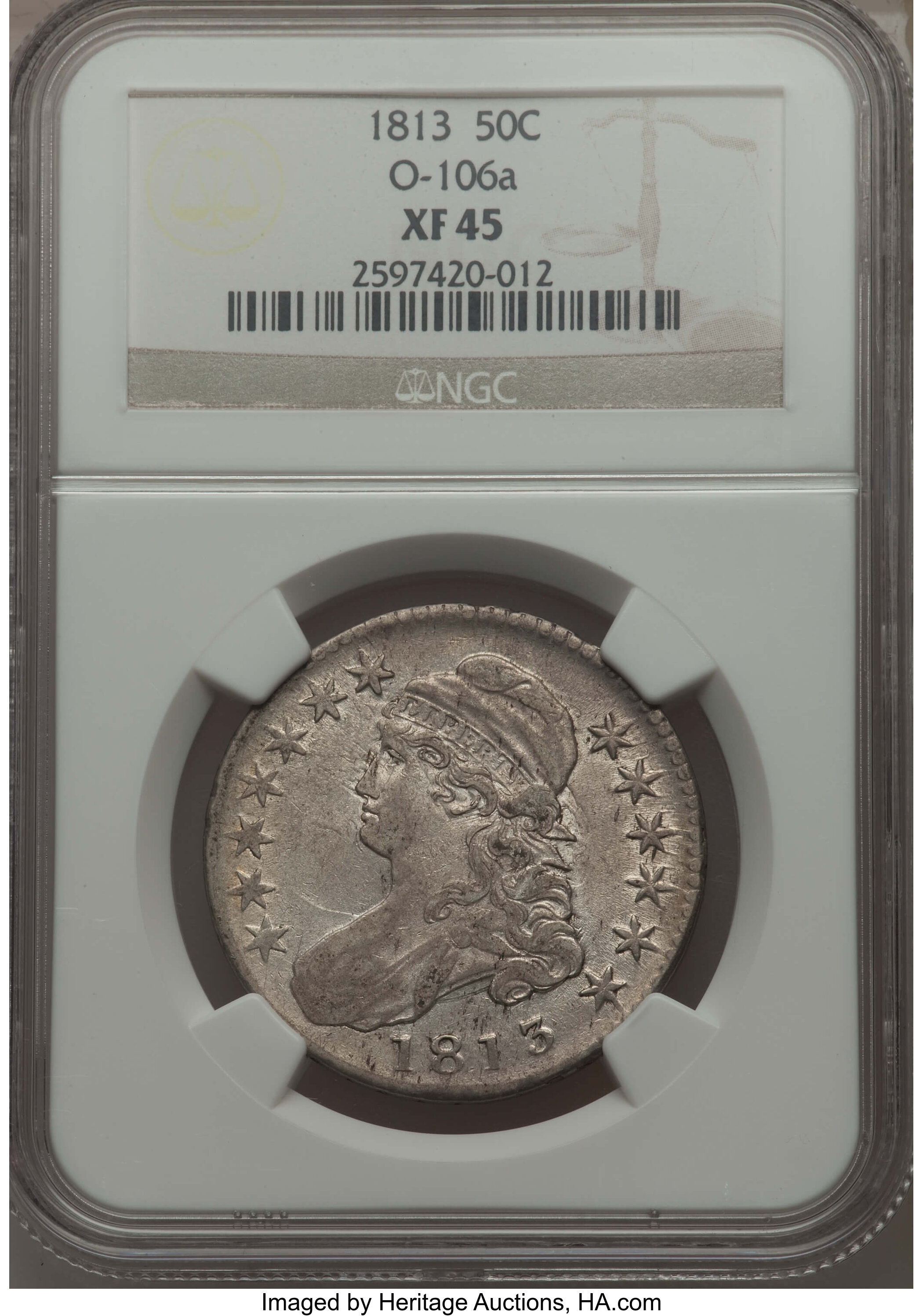 image for: 1813 50C O-106a, R.2, XF45 NGC. NGC Census: (2/3). PCGS Population: (0/6).  ...