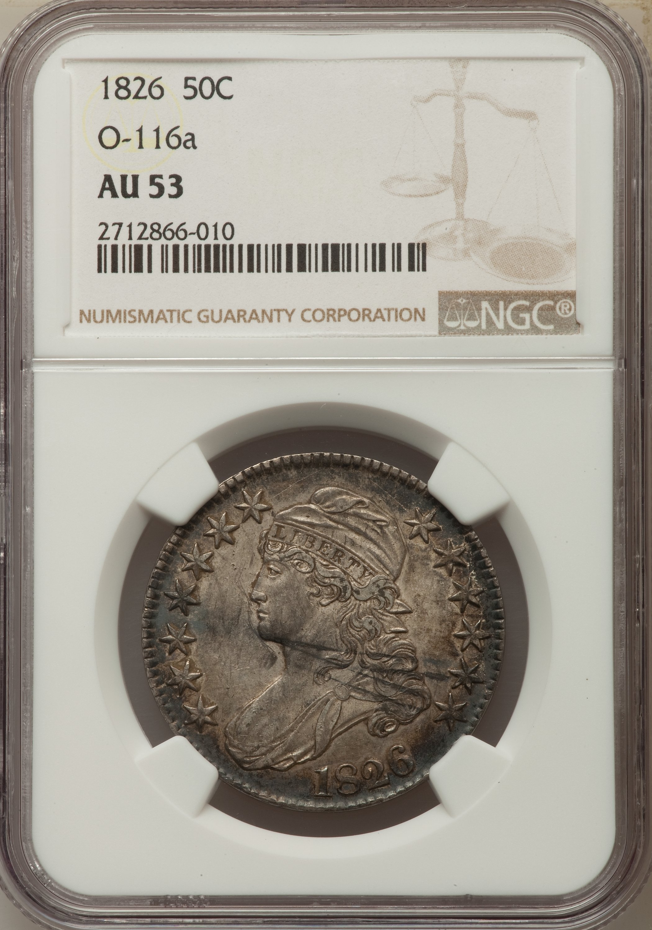 image for: 1826 50C O-116a, R.1, AU53 NGC. NGC Census: (5/21). PCGS Population: (3/6).  ...