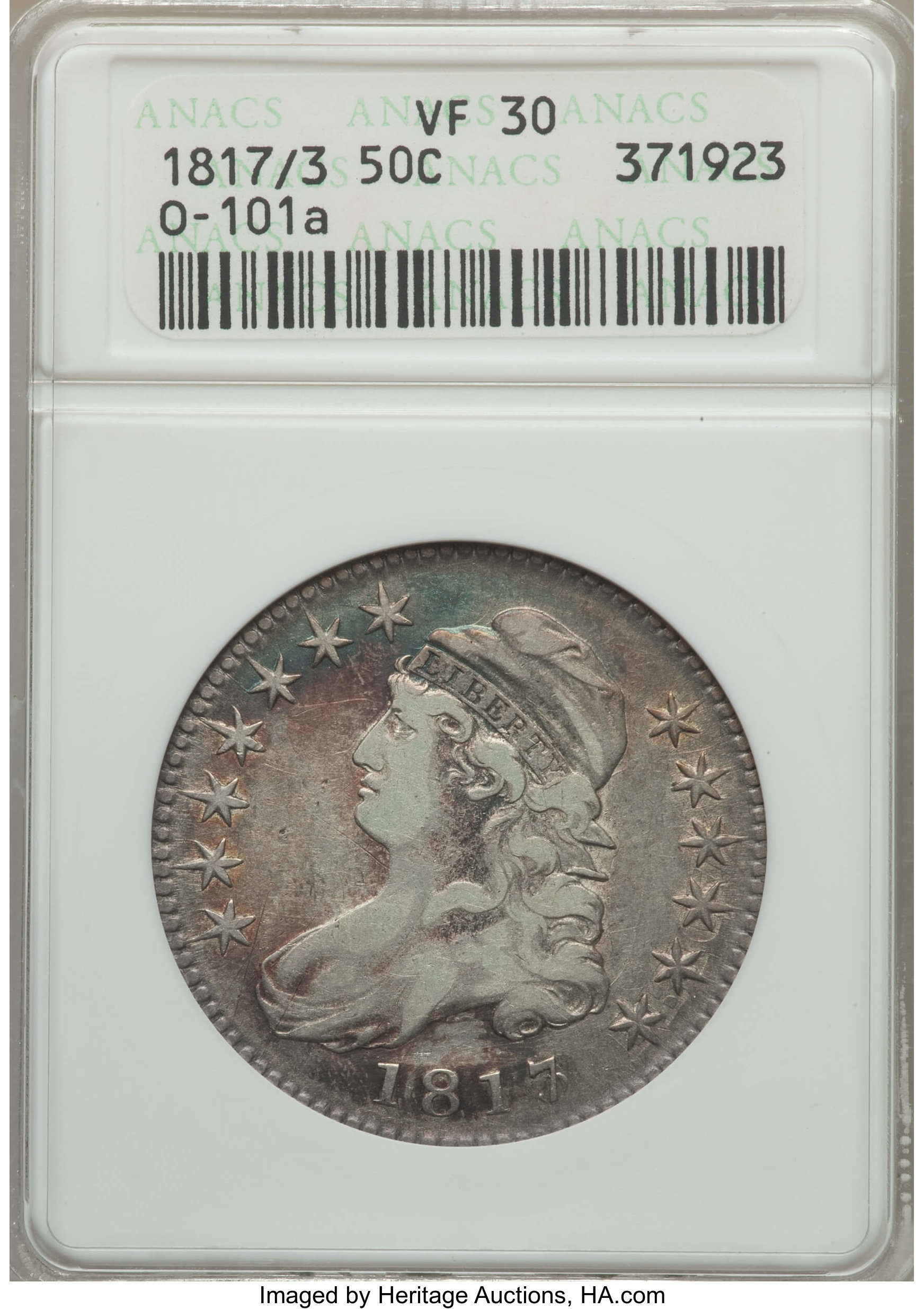 image for: 1817/3 50C O-101a, R.2, VF30 ANACS. NGC Census: (2/23). PCGS Population: (0/20).  ...