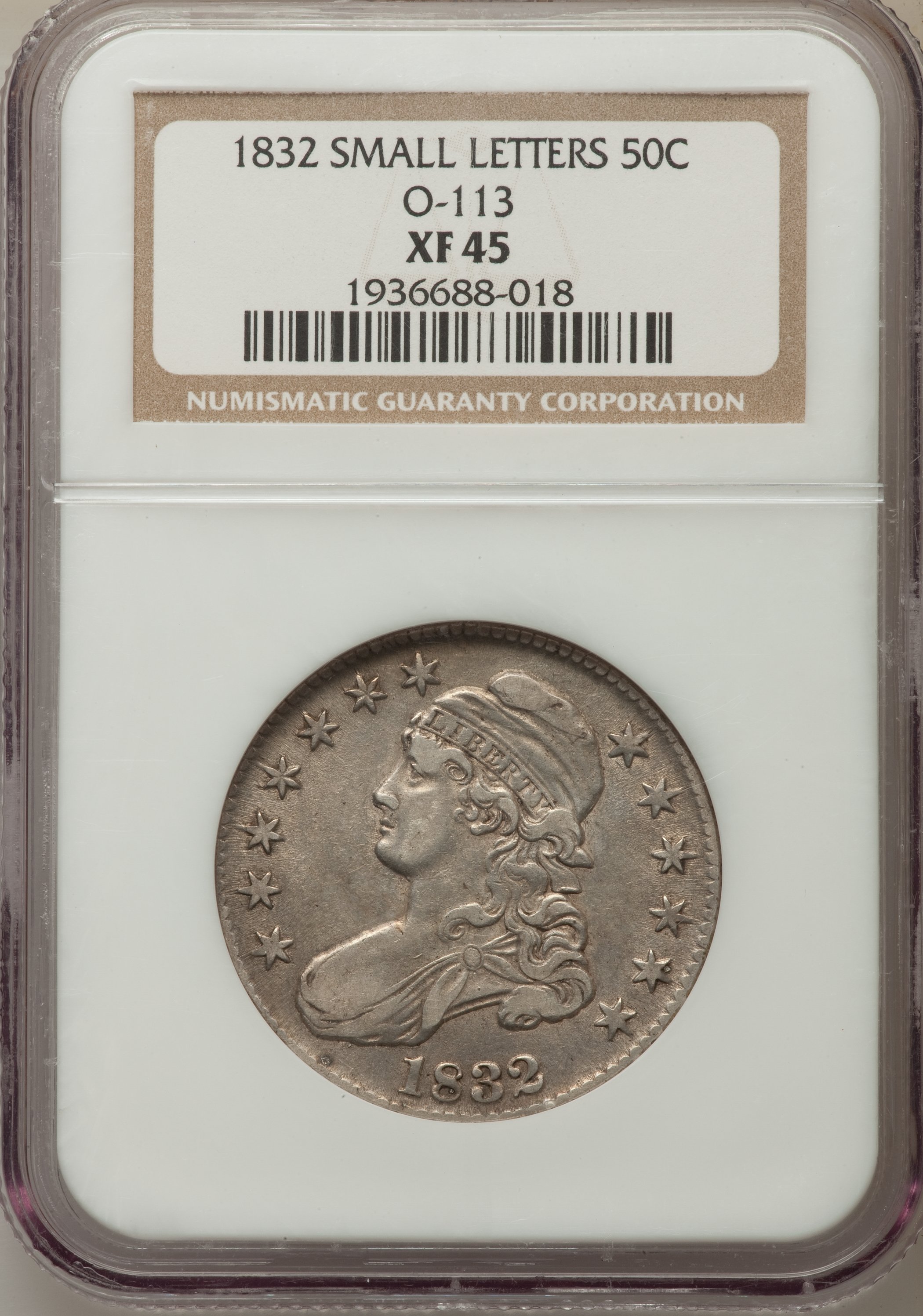 image for: 1832 50C Small Letters, O-113, R.2, XF45 NGC. NGC Census: (3/12). PCGS Population: (0/7).  Mintage 4,797,000. ...