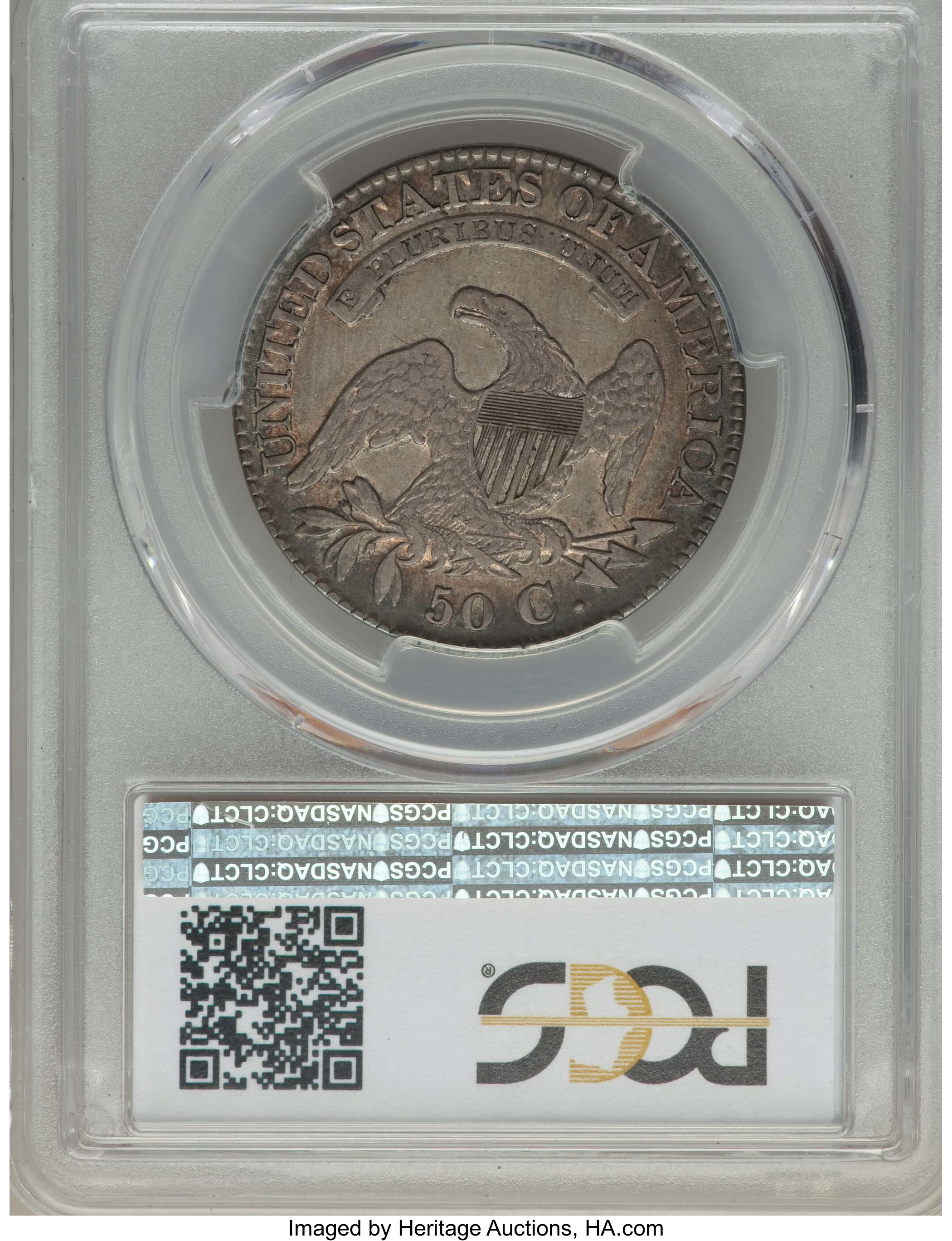 image for: 1827 50C Square Base 2, O-133, R.4, XF45 PCGS. CAC. PCGS Population: (2/7). NGC Census: (2/7). CDN: $190 Whsle. Bid for pro...