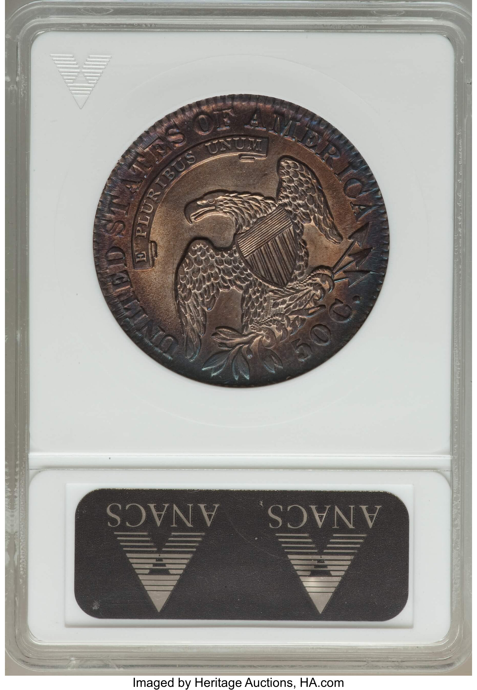 image for: 1832 50C Small Letters, O-107, AU55 ANACS. NGC Census: (6/7). PCGS Population: (0/2). CDN: $360 Whsle. Bid for problem-free...