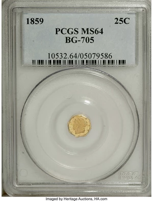 image for: 1859 25C Liberty Octagonal 25 Cents, BG-705, High R.6, MS64 PCGS....