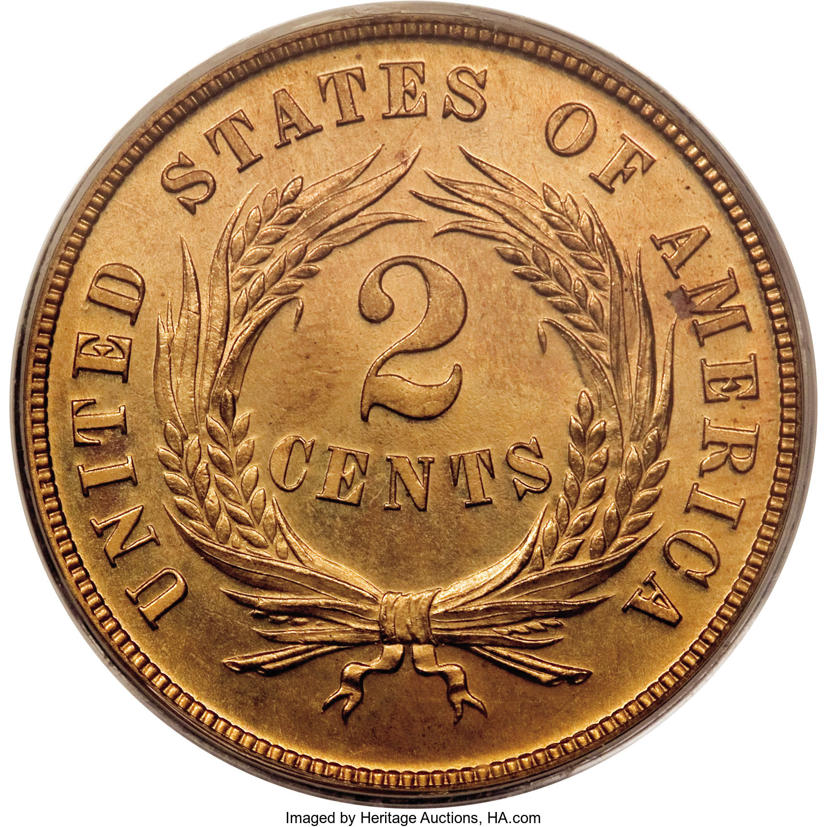 image for: 1865 2C Two Cent, Judd-408, Unlisted in Pollock, PR65 Red PCGS....