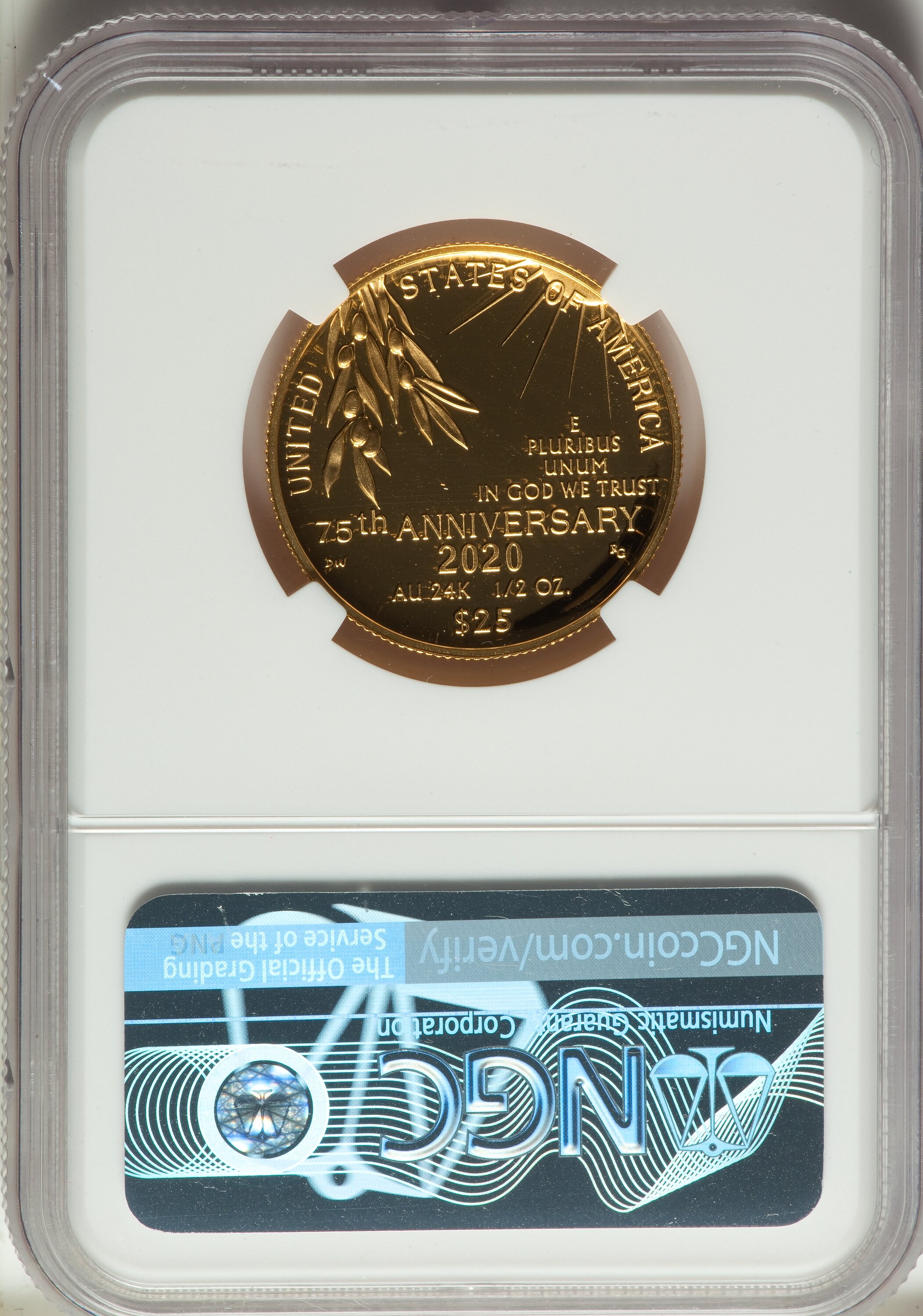 2020 W $25 Modern Commems Proof 75th Anniversary End WWII DCAM