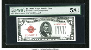 image for: Fr. 1527* $5 1928B Legal Tender Note. PMG Choice About Unc 58 EPQ.