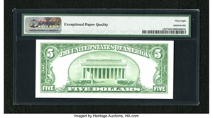 image for: Fr. 1527* $5 1928B Legal Tender Note. PMG Choice About Unc 58 EPQ.