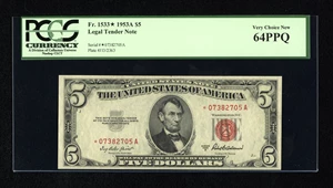 image for: Fr. 1533* $5 1953A Legal Tender Star Note. PCGS Very Choice New 64PPQ....