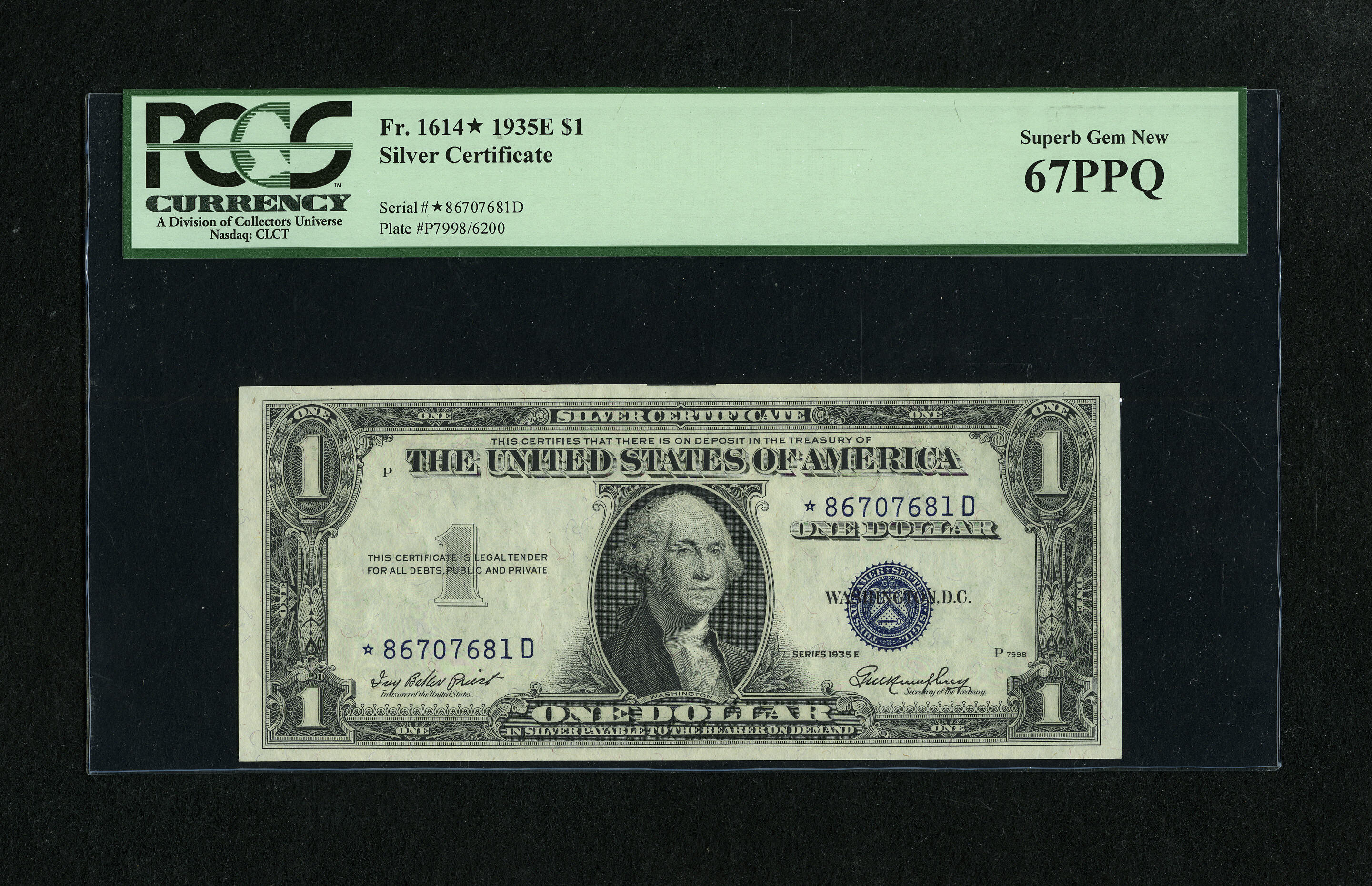 image for: Fr. 1614* $1 1935E Silver Certificate Star. PCGS Superb Gem New 67PPQ....