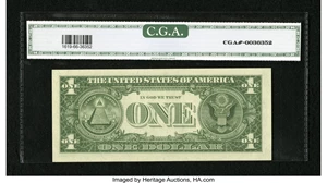 image for: Fr. 1619* $1 1957 Silver Certificate Star. CGA Gem Uncirculated 66....