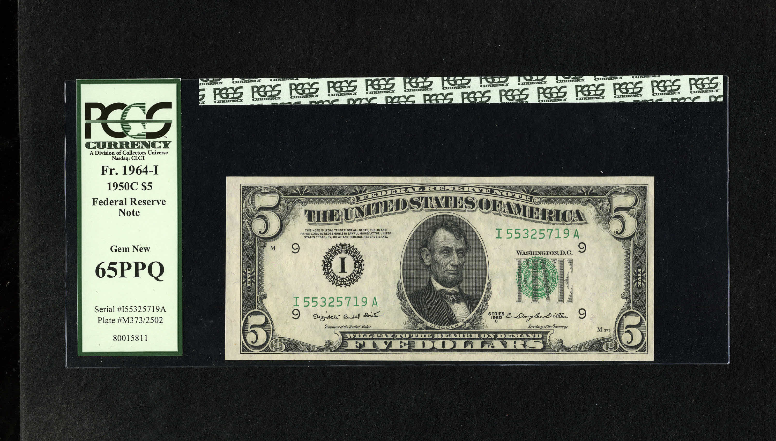 image for: Fr. 1964-I $5 1950C Federal Reserve Note. PCGS Gem New 65PPQ....