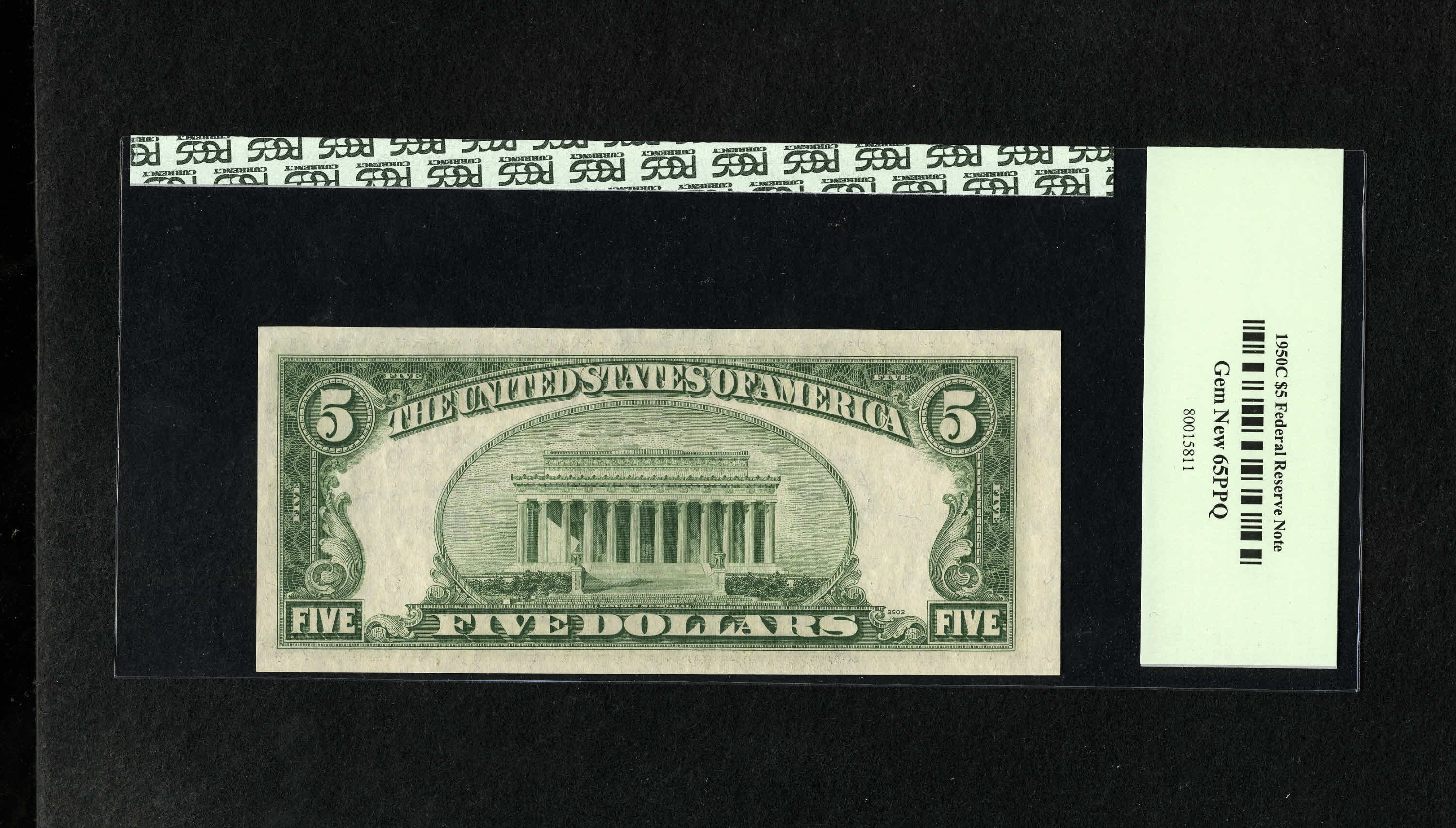 image for: Fr. 1964-I $5 1950C Federal Reserve Note. PCGS Gem New 65PPQ....