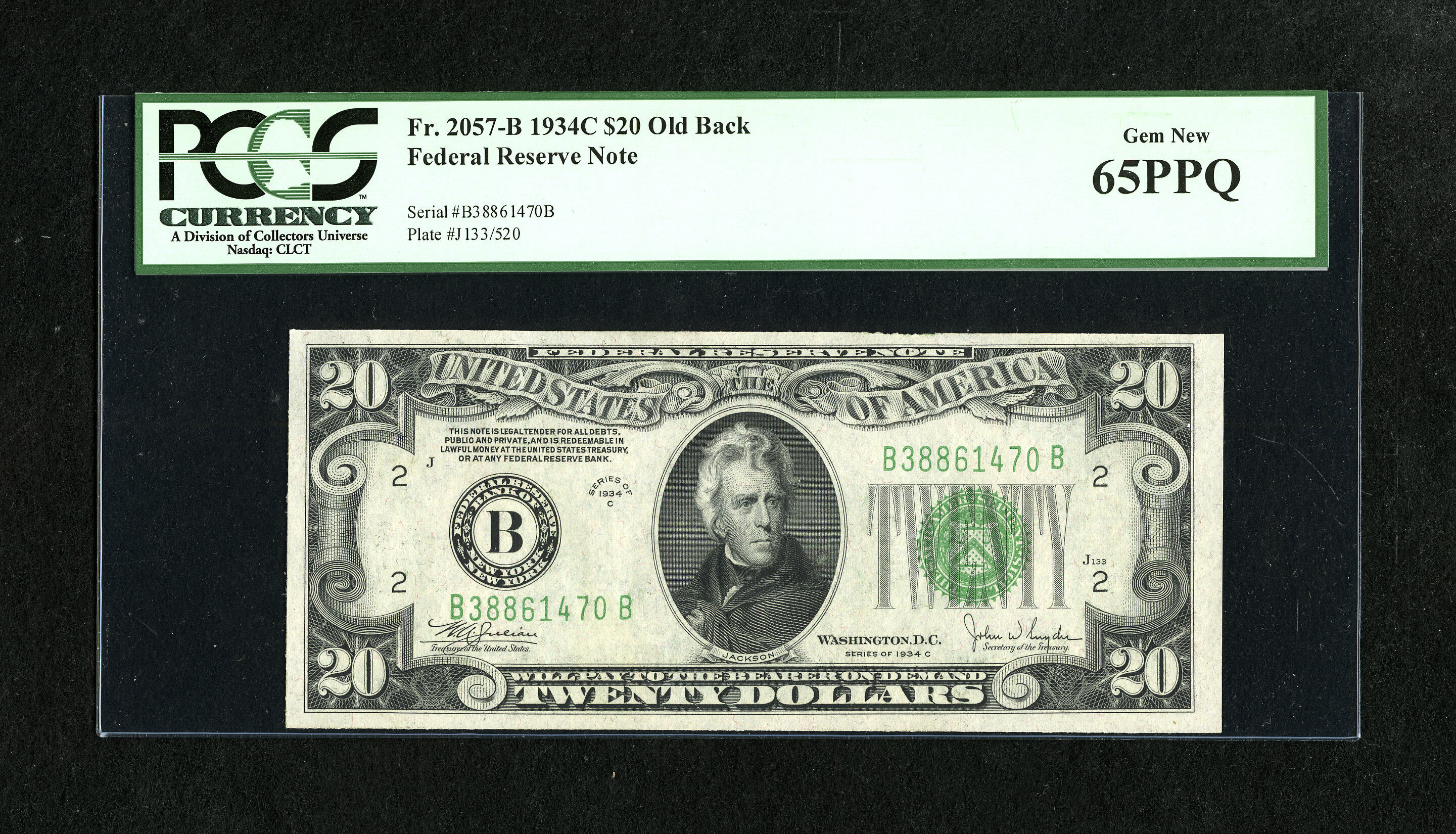 image for: Fr. 2057-B $20 1934C Federal Reserve Note. PCGS Gem New 65PPQ....