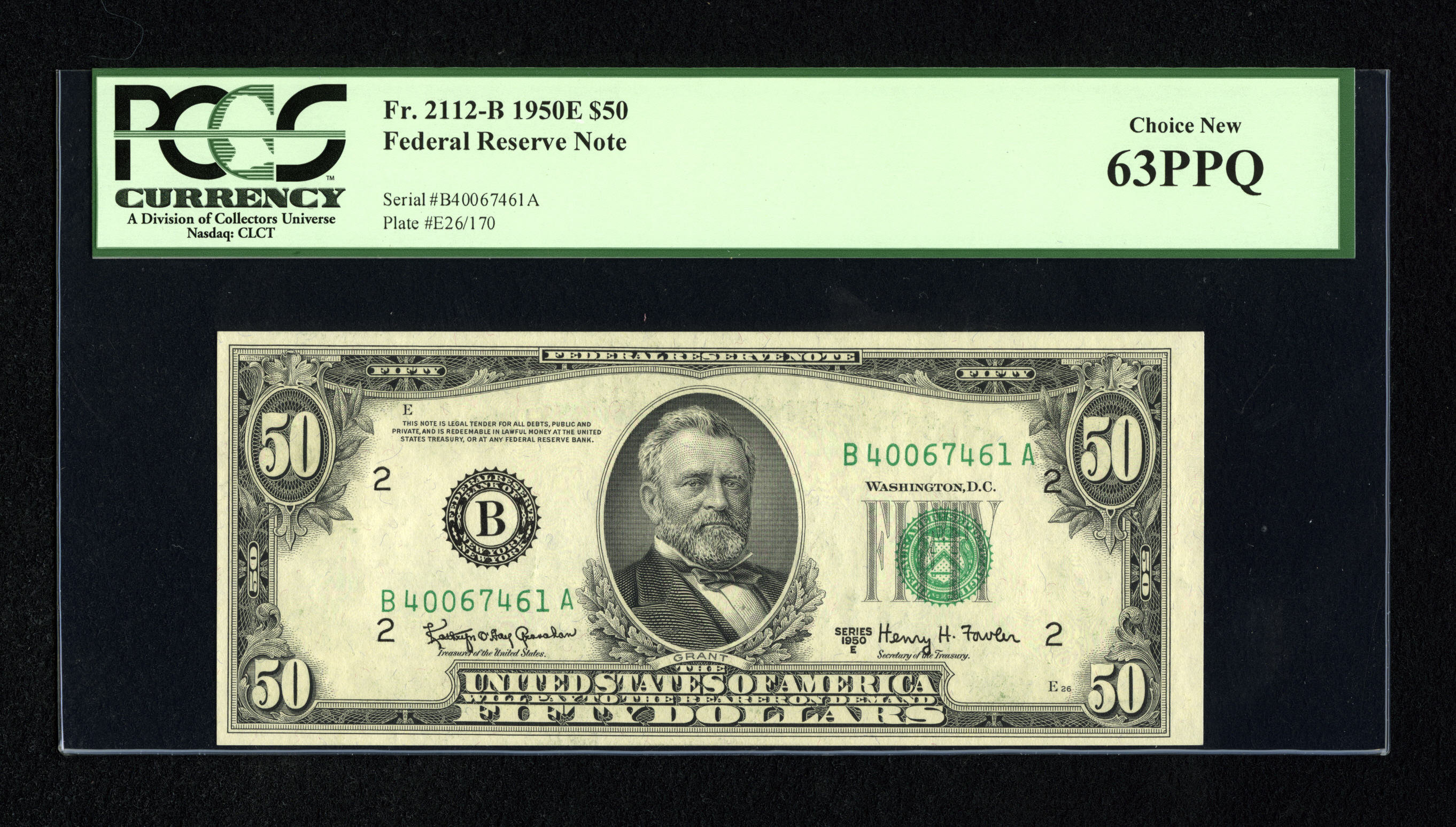 image for: Fr. 2112-B $50 1950E Federal Reserve Note. PCGS Choice New 63PPQ....