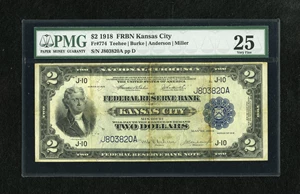 image for: Fr. 774 $2 1918 Federal Reserve Bank Note PMG Very Fine 25.