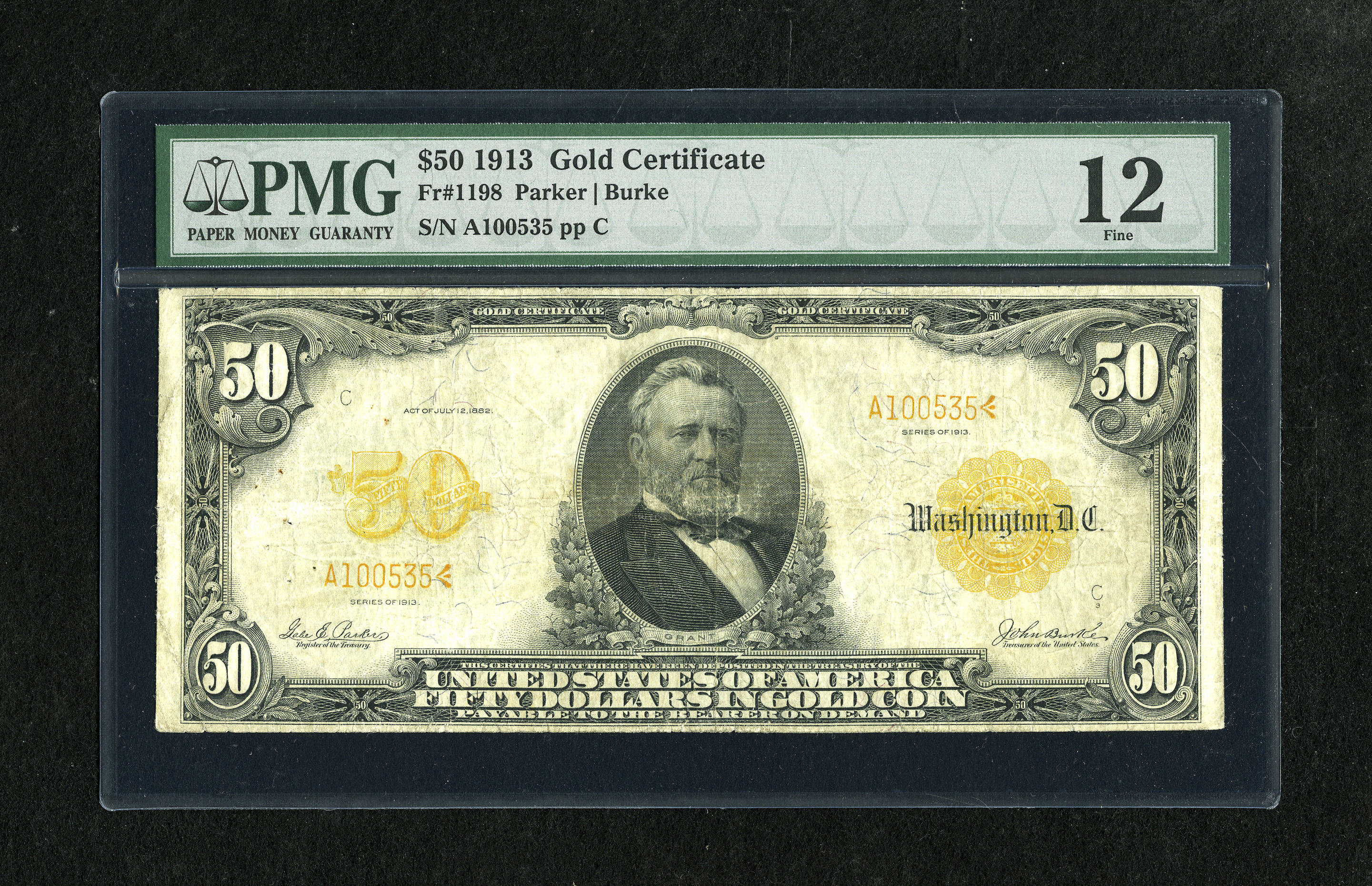 image for: Fr. 1198 $50 1913 Gold Certificate PMG Fine 12....