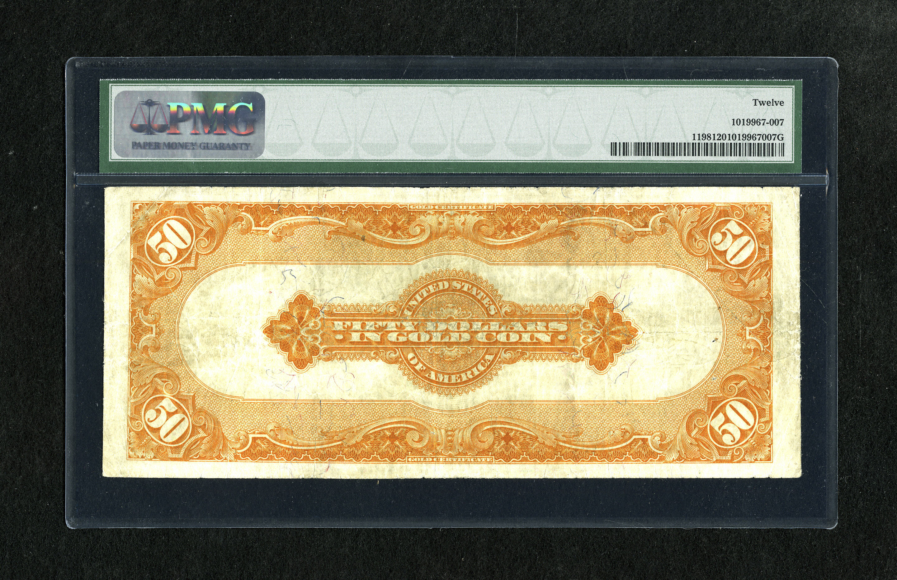 image for: Fr. 1198 $50 1913 Gold Certificate PMG Fine 12....