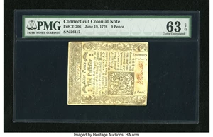 image for: Connecticut June 19, 1776 9d Uncancelled PMG Choice Uncirculated 63 EPQ.