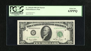 image for: Fr. 2010-D $10 1950 Narrow Federal Reserve Note. PCGS Choice New 63PPQ....