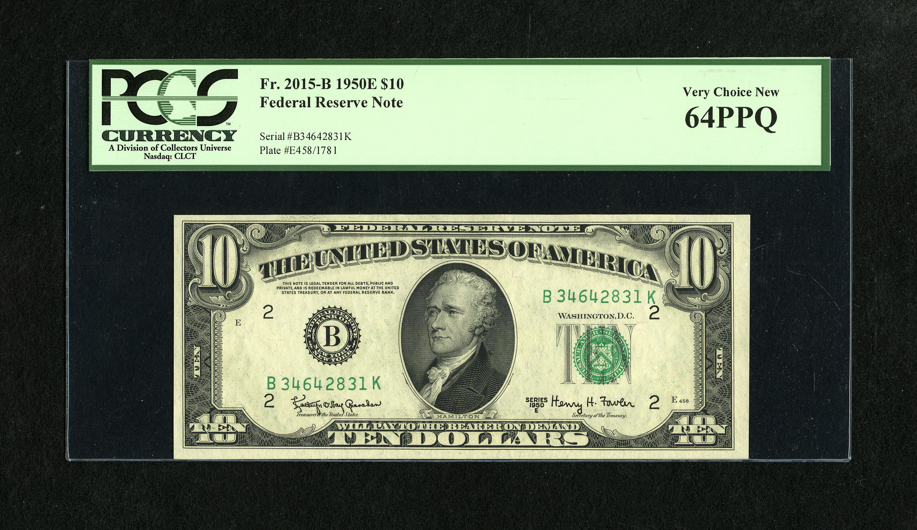 image for: Fr. 2015-B $10 1950E Federal Reserve Note. PCGS Very Choice New 64PPQ....