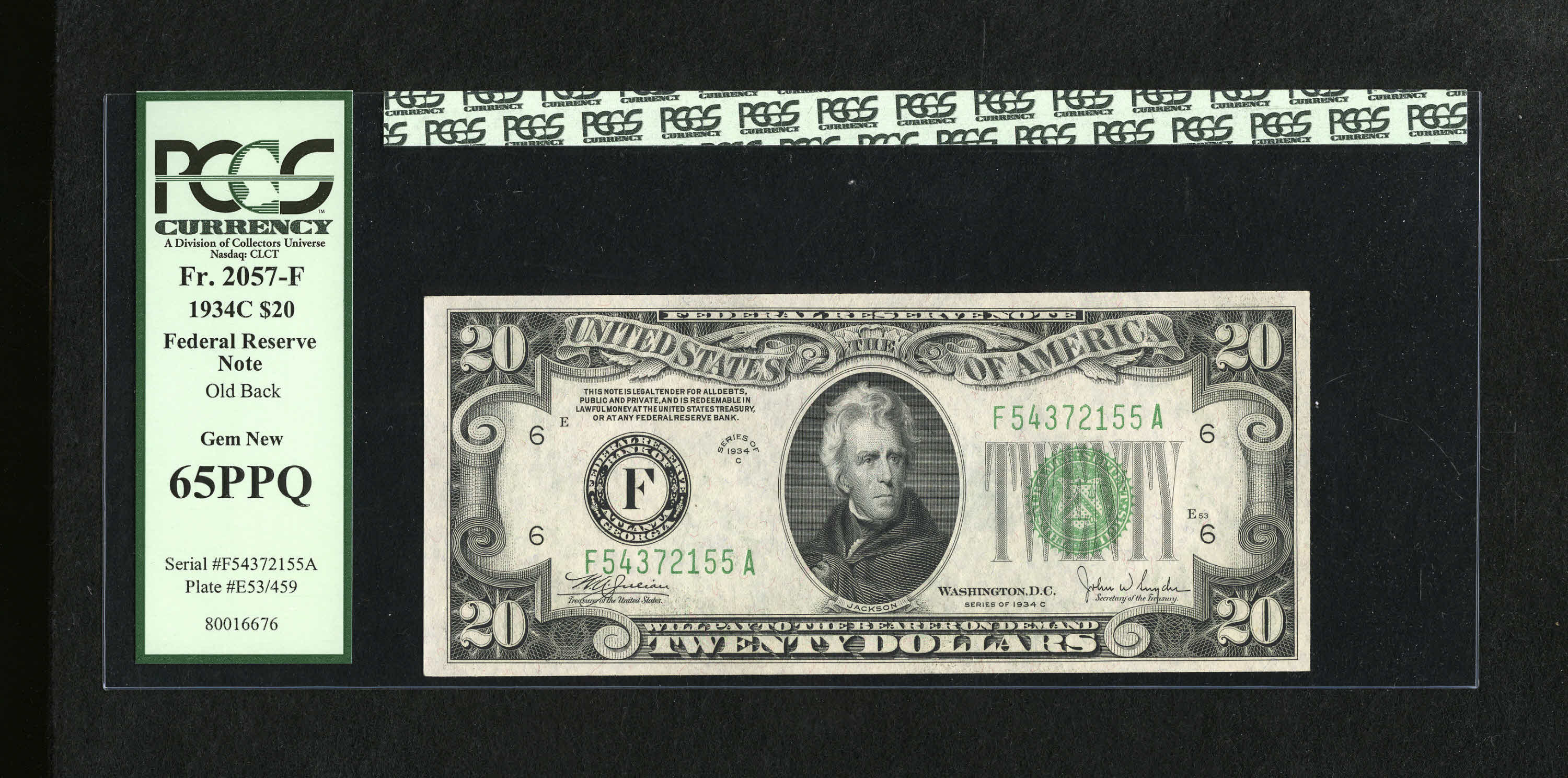 image for: Fr. 2057-F $20 1934C Federal Reserve Note. PCGS Gem New 65PPQ....