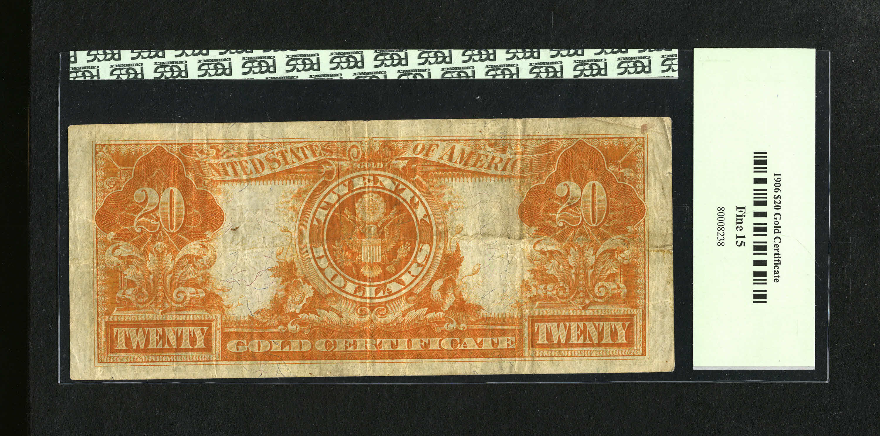 image for: Fr. 1185 $20 1906 Gold Certificate PCGS Fine 15....